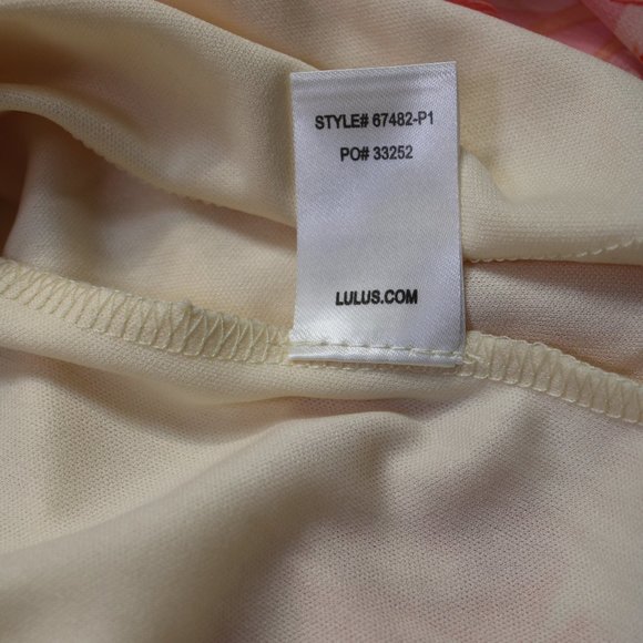 Lulus Cream & Hues of Pink Chiffon Maxi Dress Women's Floral Ruffled Size L - Picture 13 of 13